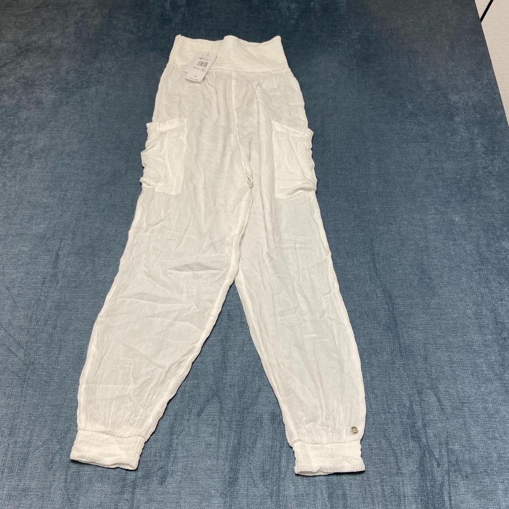 Roxy Pants Womens XS White High Waist Mid Rise Beautiful Chaos Beach Tapered Leg